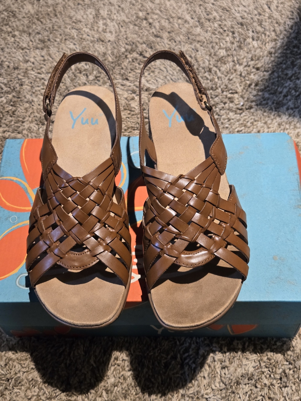 Yuu Brown Woven Leather Slingback Sandals